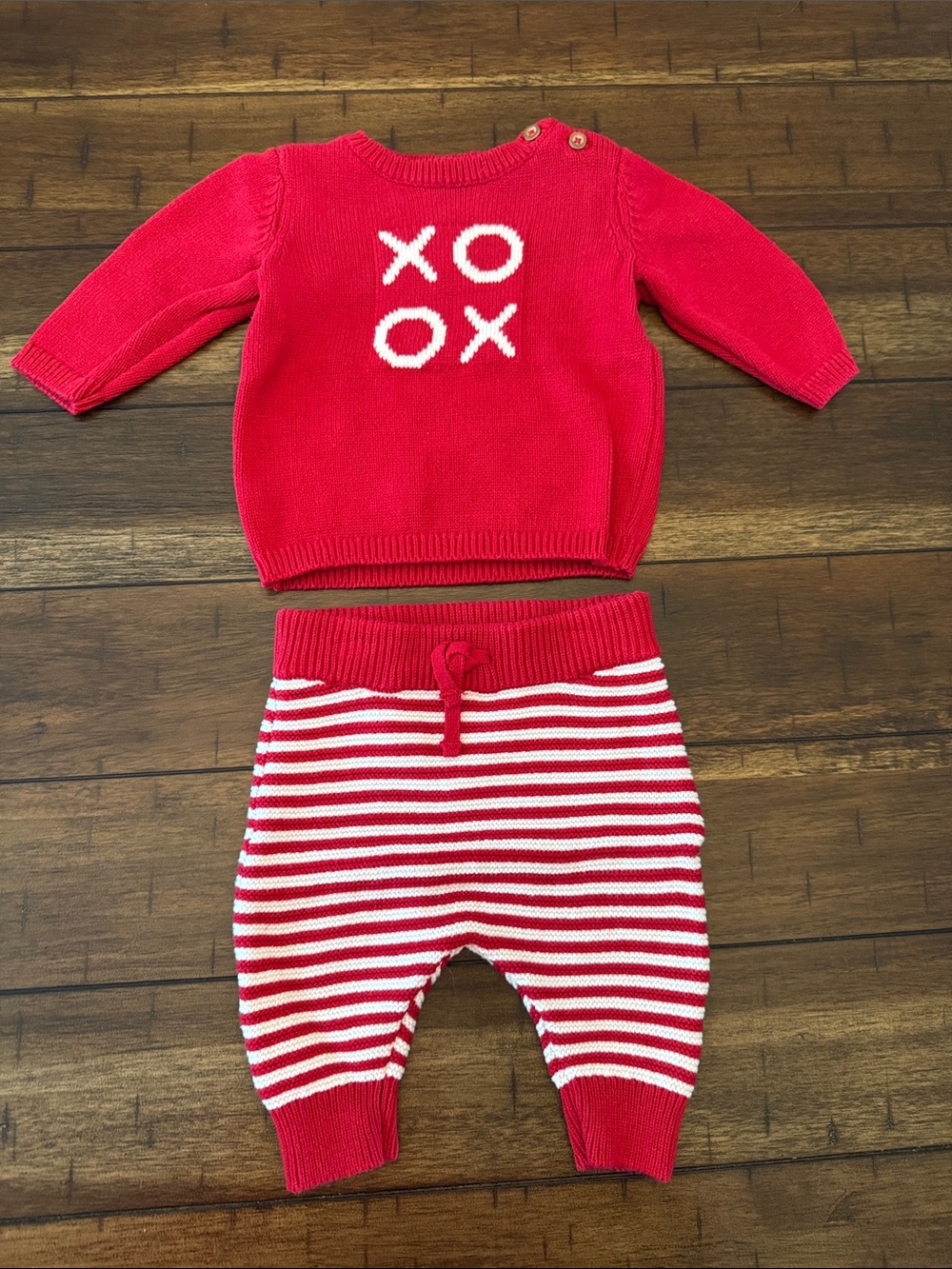 Carter's Red Knit 'XOXO' Sweater & Red-White Striped Joggers